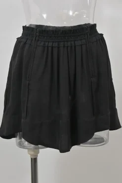 Two-tone silk abstract print long sleeve blouse and smocked waist mini skirt two-piece set