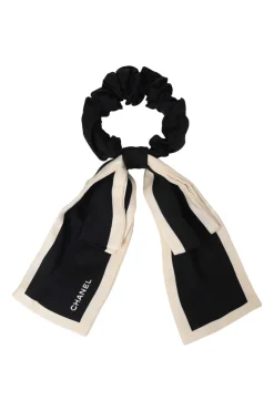 Two-tone silk logo ribbon scrunchie