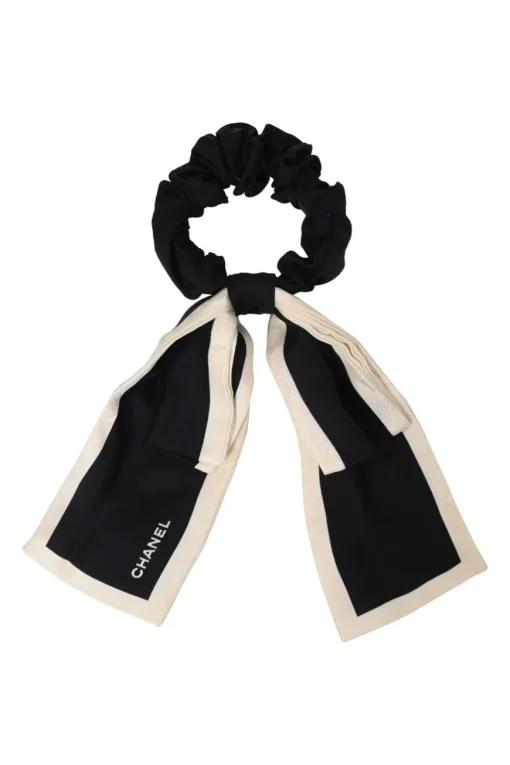 Two-tone silk logo ribbon scrunchie