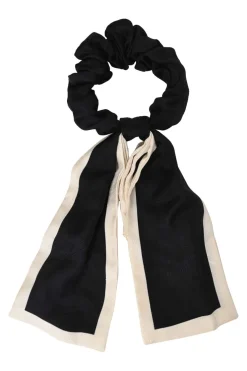 Two-tone silk logo ribbon scrunchie