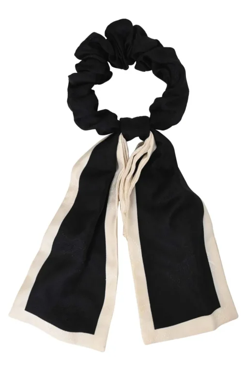 Two-tone silk logo ribbon scrunchie