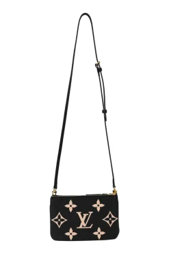 Two-tone supple cowhide leather giant monogram empreinte Double Zip Pochette with detachable shoulder strap