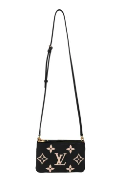 Two-tone supple cowhide leather giant monogram empreinte Double Zip Pochette with detachable shoulder strap