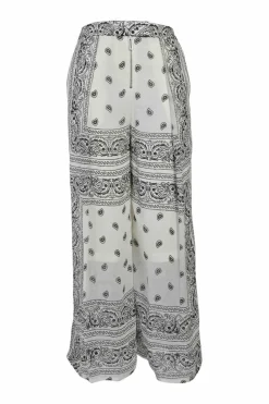 Two-tone viscose paisley border print pull-on high-rise banana wide-leg trousers