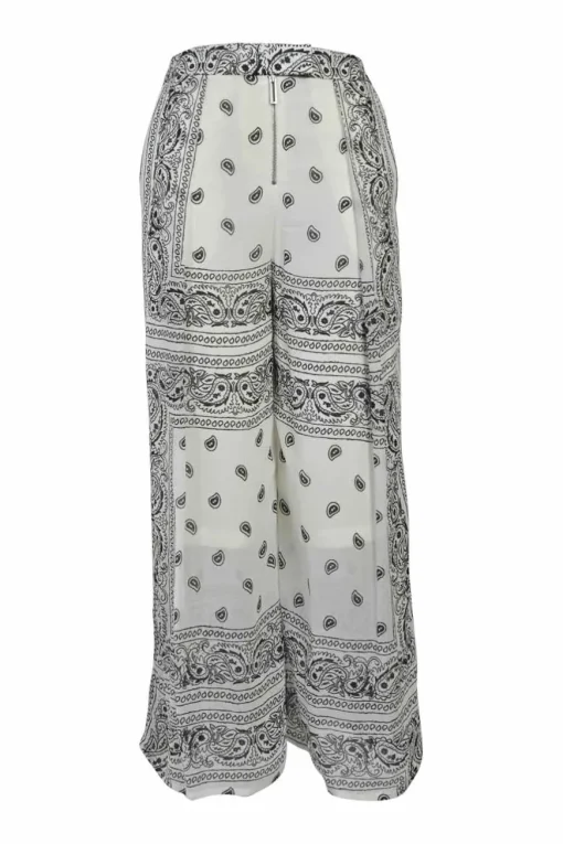 Two-tone viscose paisley border print pull-on high-rise banana wide-leg trousers