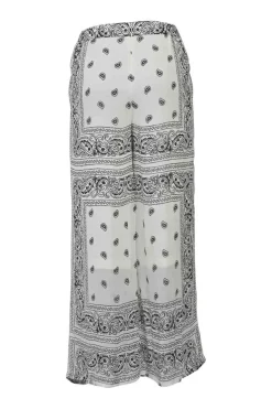 Two-tone viscose paisley border print pull-on high-rise banana wide-leg trousers