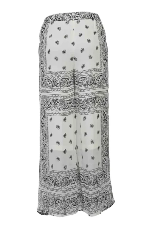Two-tone viscose paisley border print pull-on high-rise banana wide-leg trousers