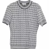 Two-tone viscose-blend fully-fashioned intarsia mock neck short sleeve top featuring classic Zucca motif