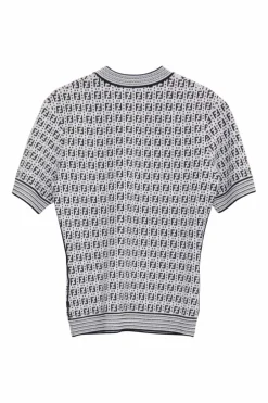 Two-tone viscose-blend fully-fashioned intarsia mock neck short sleeve top featuring classic Zucca motif