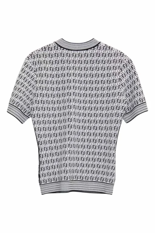 Two-tone viscose-blend fully-fashioned intarsia mock neck short sleeve top featuring classic Zucca motif