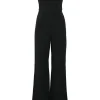 Two-tone viscose-blend off-shoulder wide-leg jumpsuit