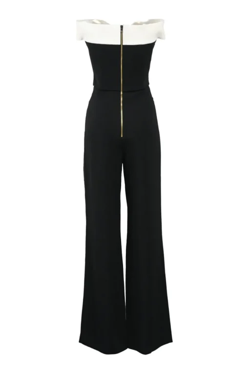 Two-tone viscose-blend off-shoulder wide-leg jumpsuit