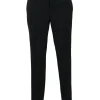 Two-tone viscose-blend pull-on high-rise tapered leg trousers with waist adjusters