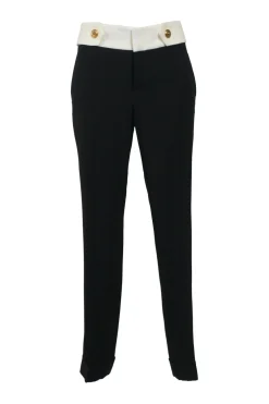 Two-tone viscose-blend pull-on high-rise tapered leg trousers with waist adjusters