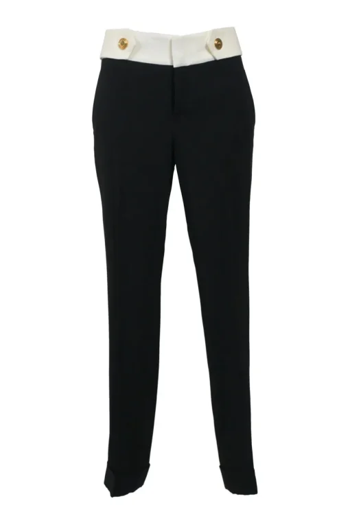 Two-tone viscose-blend pull-on high-rise tapered leg trousers with waist adjusters