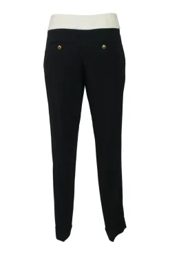 Two-tone viscose-blend pull-on high-rise tapered leg trousers with waist adjusters