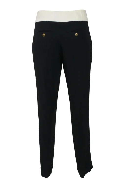 Two-tone viscose-blend pull-on high-rise tapered leg trousers with waist adjusters