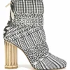 Two-tone woven leather Cerreto round-toe ankle boots with mirrored faceted Flora block heels