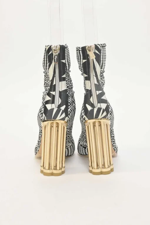 Two-tone woven leather Cerreto round-toe ankle boots with mirrored faceted Flora block heels
