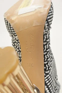 Two-tone woven leather Cerreto round-toe ankle boots with mirrored faceted Flora block heels