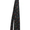 Unlabeled silk black tie with multi-color circle pattern
