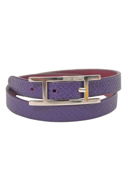 Violet and Rose Extreme Epsom leather Behapi reversibile Double Tour bracelet featuring Hapi buckle closure