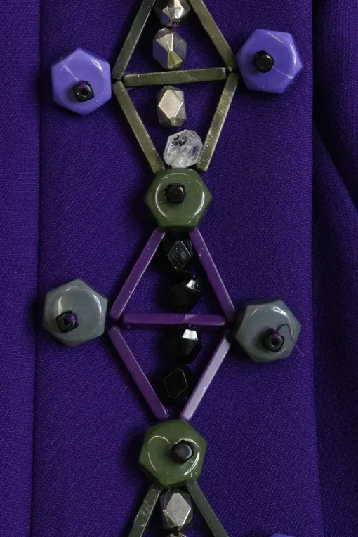 Violet beaded wool tricotine pull-on wrap-front A-line midi slit skirt