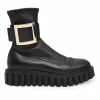 Viv' go-thick black leather platform ankle boots with oversized buckles