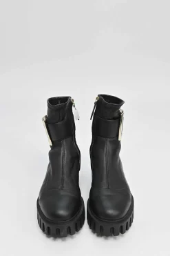 Viv' go-thick black leather platform ankle boots with oversized buckles