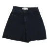 Washed black cotton denim pull-on high-rise five-pocket mini skirt