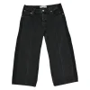 Washed black cotton denim Rockabilly low-rise cropped wide-leg jeans
