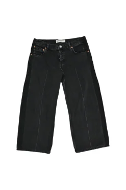 Washed black cotton denim Rockabilly low-rise cropped wide-leg jeans