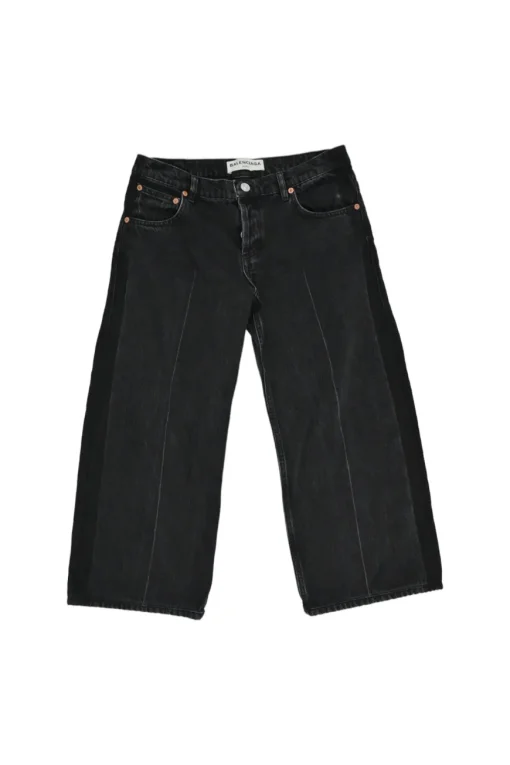 Washed black cotton denim Rockabilly low-rise cropped wide-leg jeans