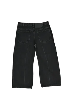 Washed black cotton denim Rockabilly low-rise cropped wide-leg jeans