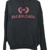 Washed black cotton French terry logo hoodie with kangaroo pocket