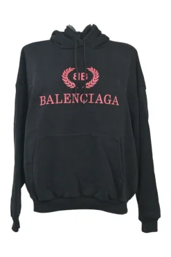 Washed black cotton French terry logo hoodie with kangaroo pocket