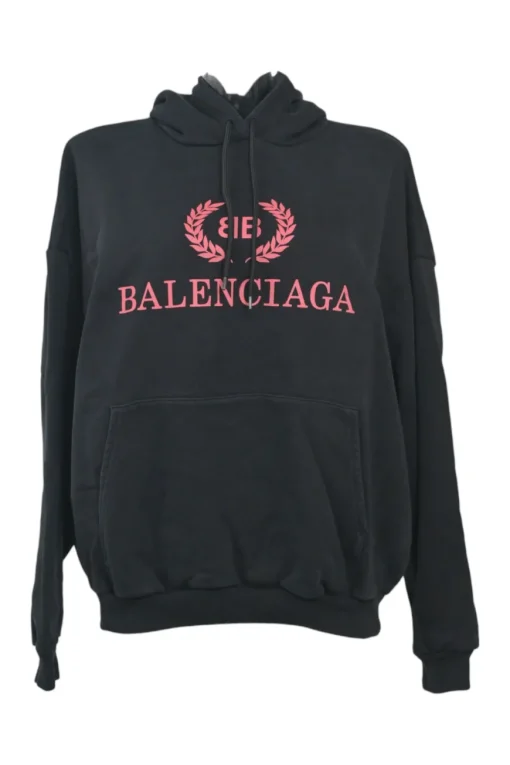 Washed black cotton French terry logo hoodie with kangaroo pocket