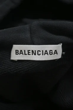 Washed black cotton French terry logo hoodie with kangaroo pocket