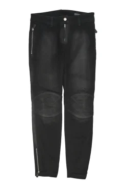Washed black denim pull-on mid-rise zip-ankle moto jeans