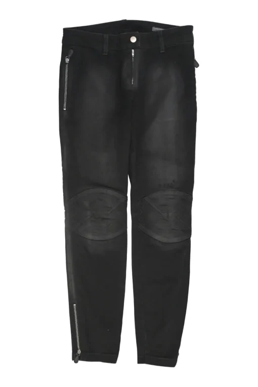 Washed black denim pull-on mid-rise zip-ankle moto jeans