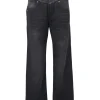 Washed black paneled cotton denim Noemie wide-leg jeans