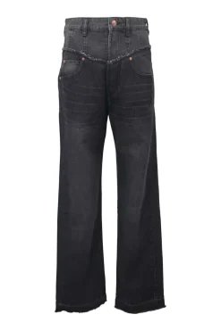 Washed black paneled cotton denim Noemie wide-leg jeans