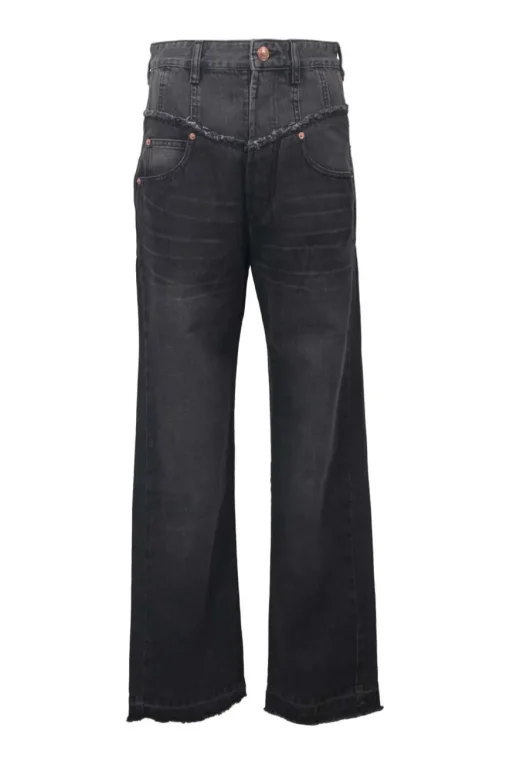 Washed black paneled cotton denim Noemie wide-leg jeans