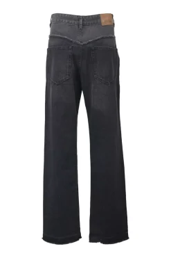 Washed black paneled cotton denim Noemie wide-leg jeans