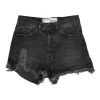 Washed black raw edge cotton denim high-rise shorts with whiskering details