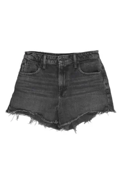 Washed black raw-edge cotton denim Bite pull-on high-rise shorts