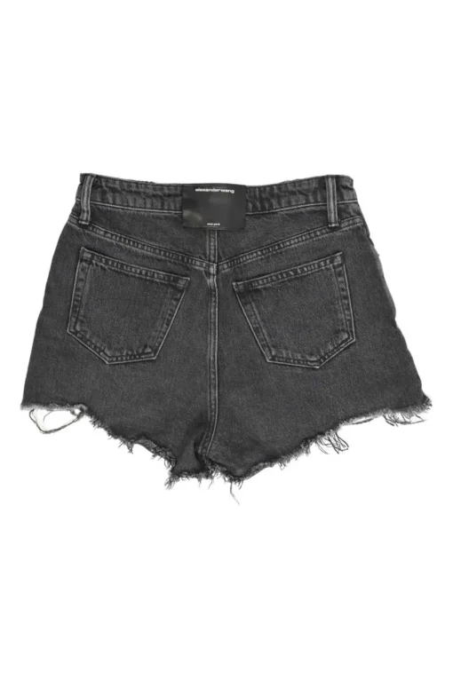 Washed black raw-edge cotton denim Bite pull-on high-rise shorts