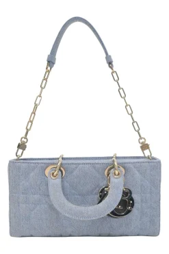 Washed cotton quilted Cannage denim Lady D-Joy bag with two detachable shoulder straps