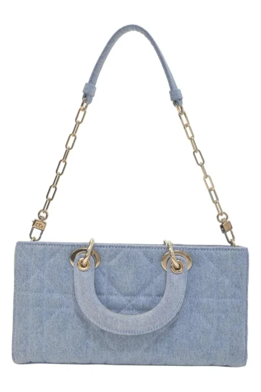 Washed cotton quilted Cannage denim Lady D-Joy bag with two detachable shoulder straps