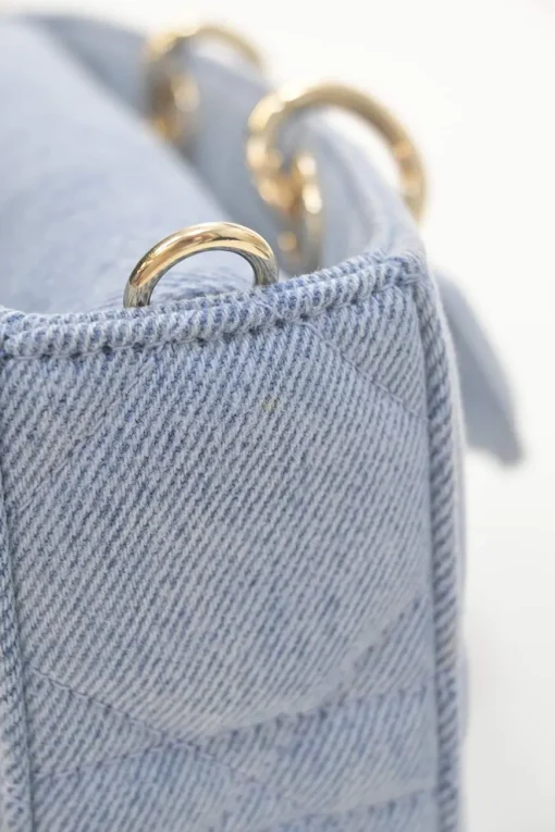 Washed cotton quilted Cannage denim Lady D-Joy bag with two detachable shoulder straps